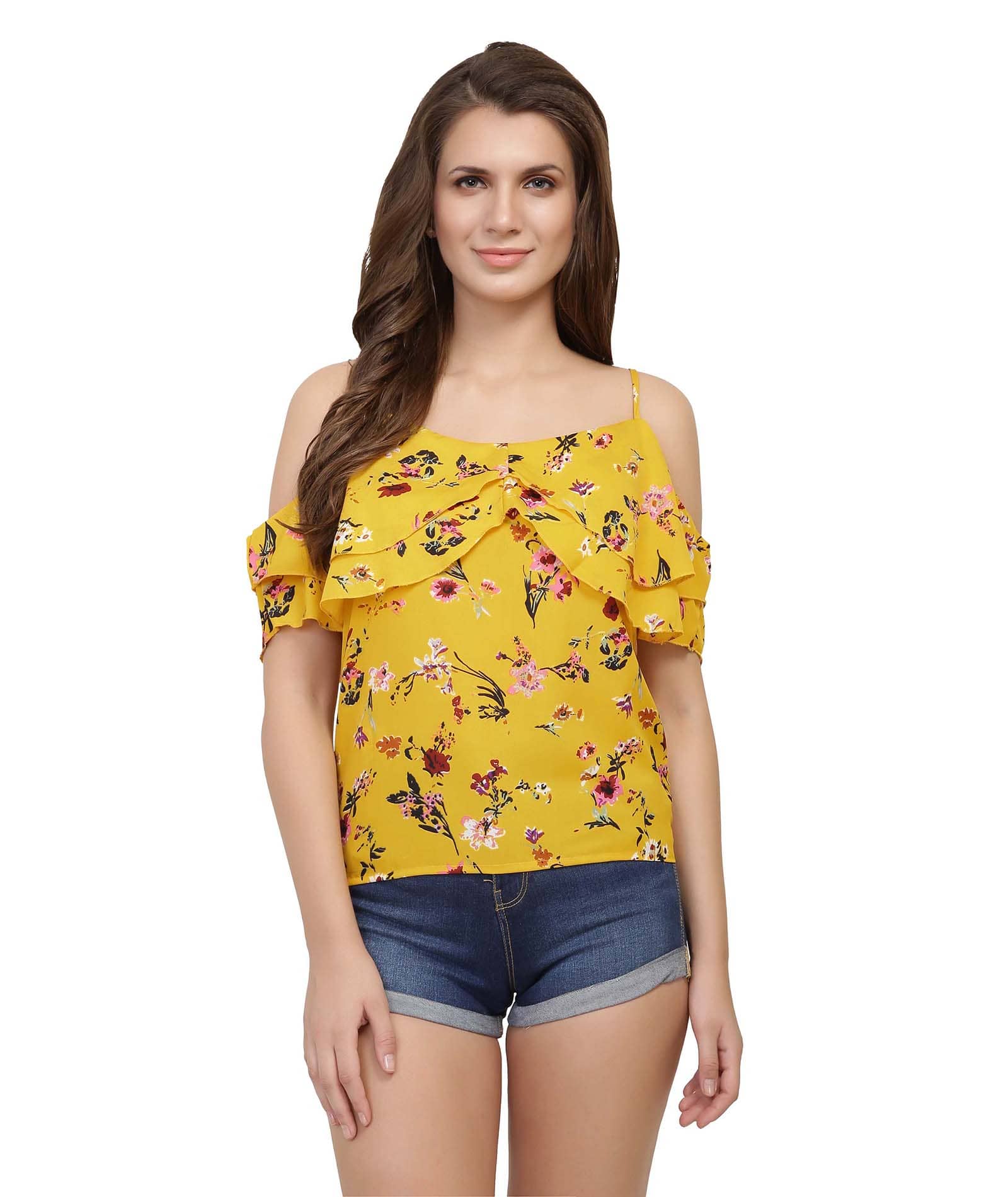 Chimpaaanzee Women's Crepe Regular Top ( Yellow )