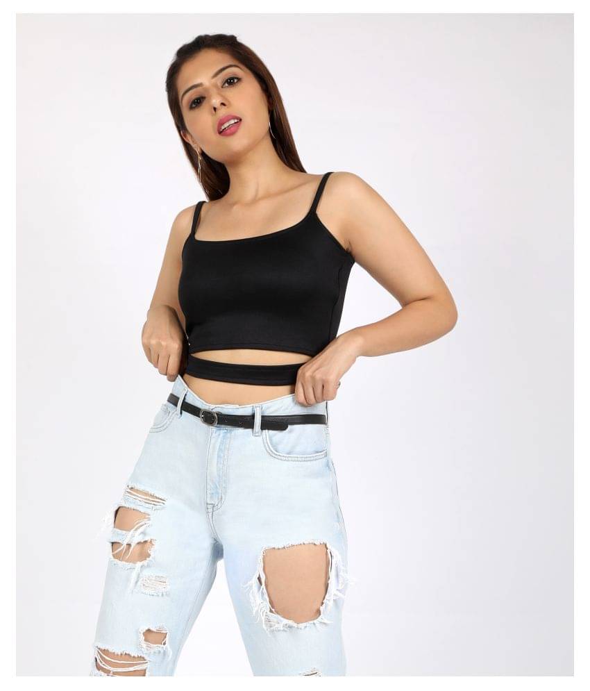 Chimpaaanzee Women's Polyester Crop Top ( Black ) Chimpaaanzee Women's Polyester Crop Top ( Black )