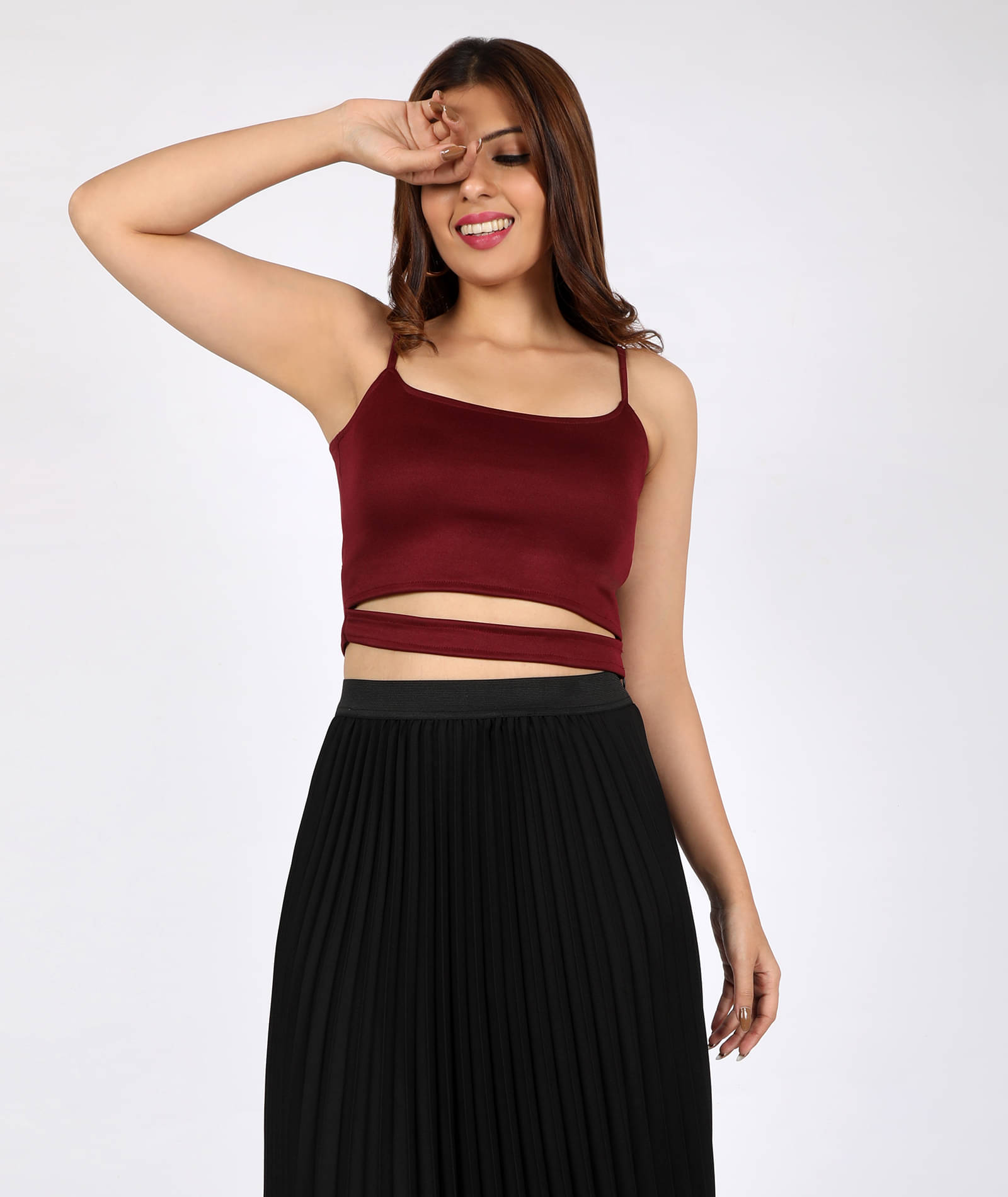 Chimpaaanzee Women's Polyester Crop Top ( Maroon ) Chimpaaanzee Women's Polyester Crop Top ( Maroon )