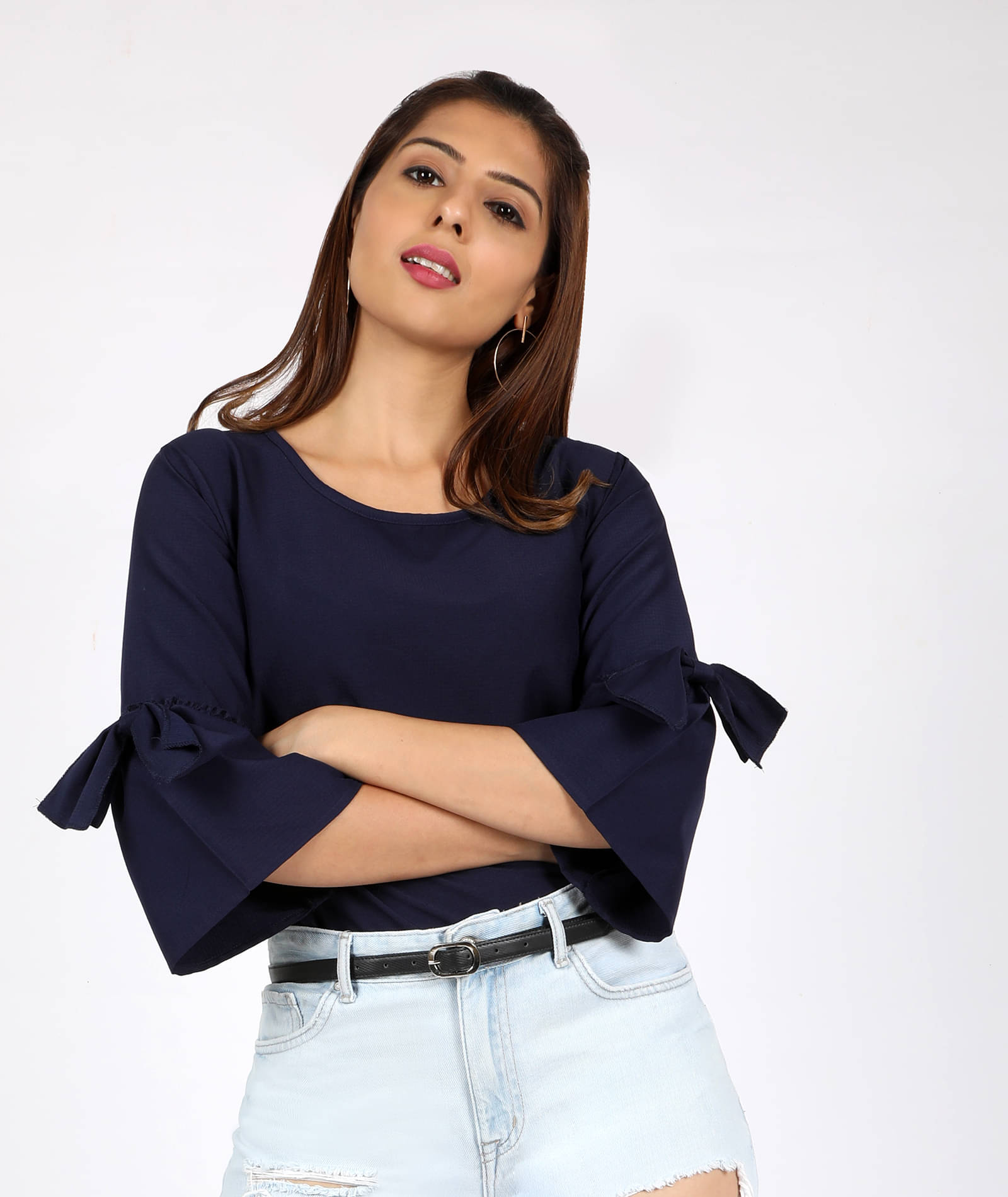 Chimpaaanzee Women's Polyester Regular Top ( Navy ) Chimpaaanzee Women's Polyester Regular Top ( Navy )