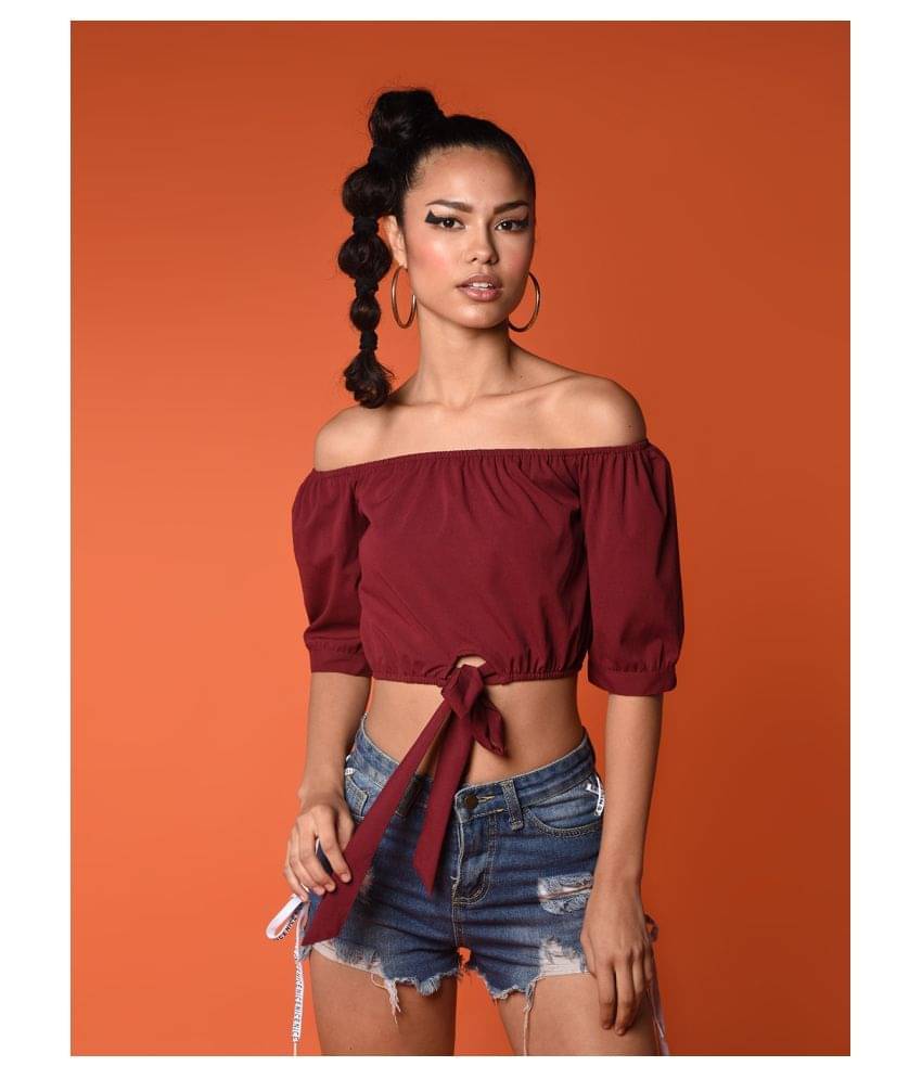     			Chimpaaanzee Women's Polyester Knot Front Top ( Maroon )