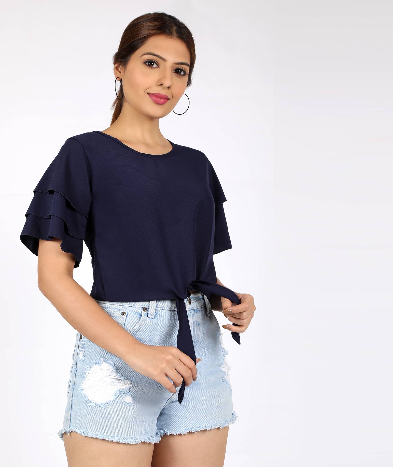     			Chimpaaanzee Women's Polyester Knot Front Top ( Navy )