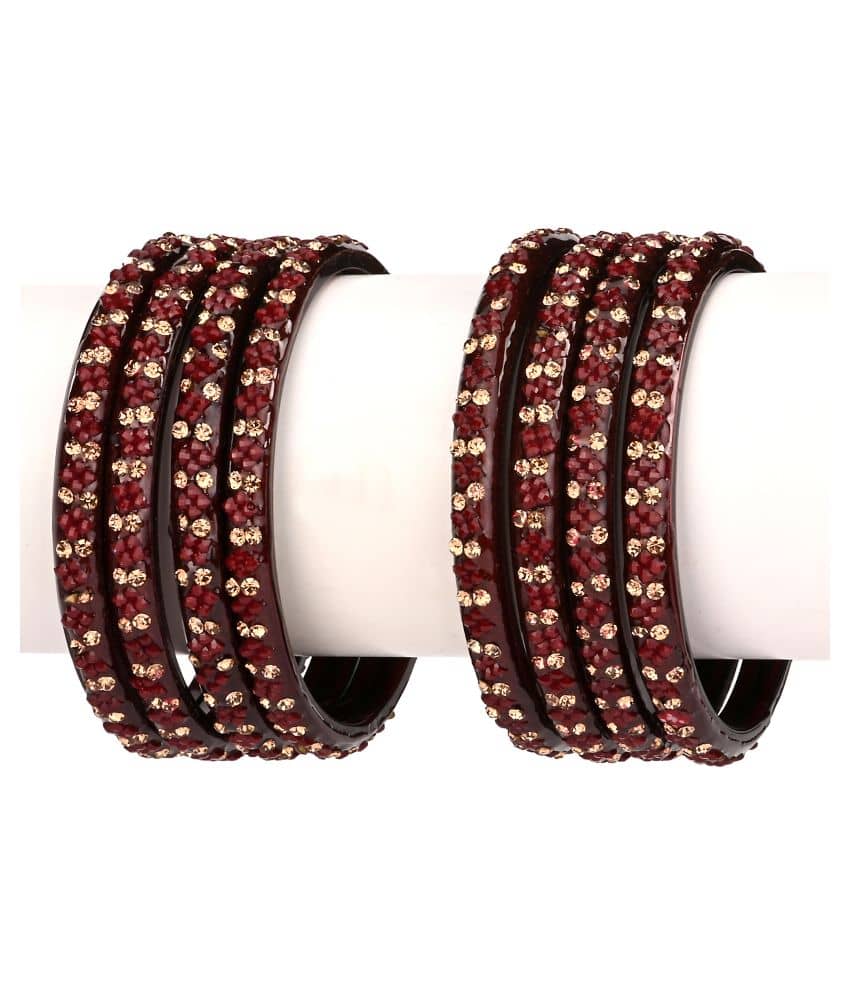 Somil Bridal Wedding Party Collection Festival Glass Kada/ Bangles Set, Maroon, 8 Bangles With Box - Bangles & Bracelets | Buy online on ZillyBuy
