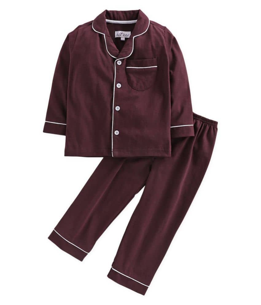 Nite Flite Pack of 1 Boys 100% Cotton Nightsuit Set ( Maroon ) - Nightwear & Loungewear | Buy online on ZillyBuy