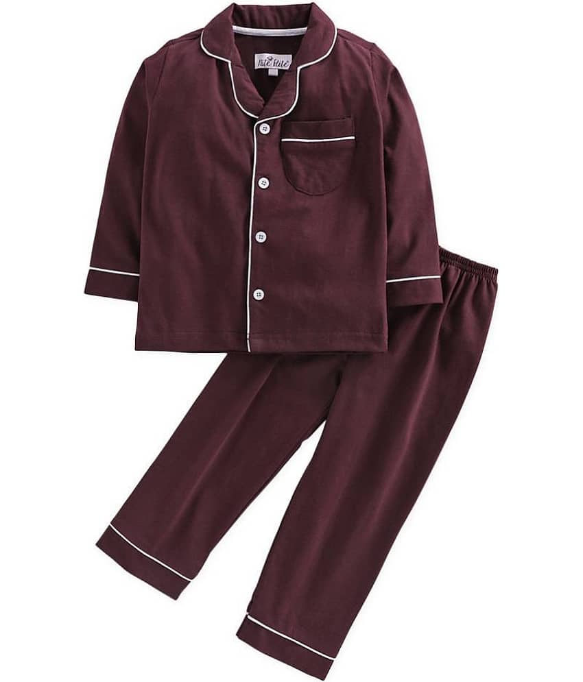 Nite Flite Pack of 1 Boys 100% Cotton Nightsuit Set ( Maroon ) - Nightwear & Loungewear | Buy online on ZillyBuy