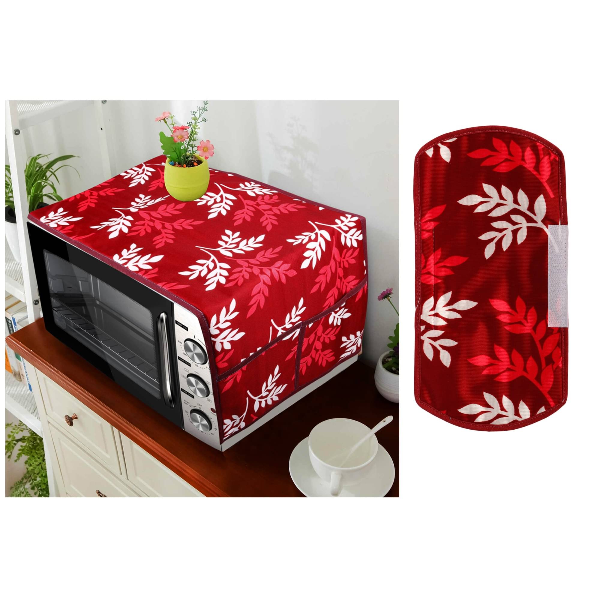     			E-Retailer Set of 2 Polyester Maroon Microwave Oven Cover -