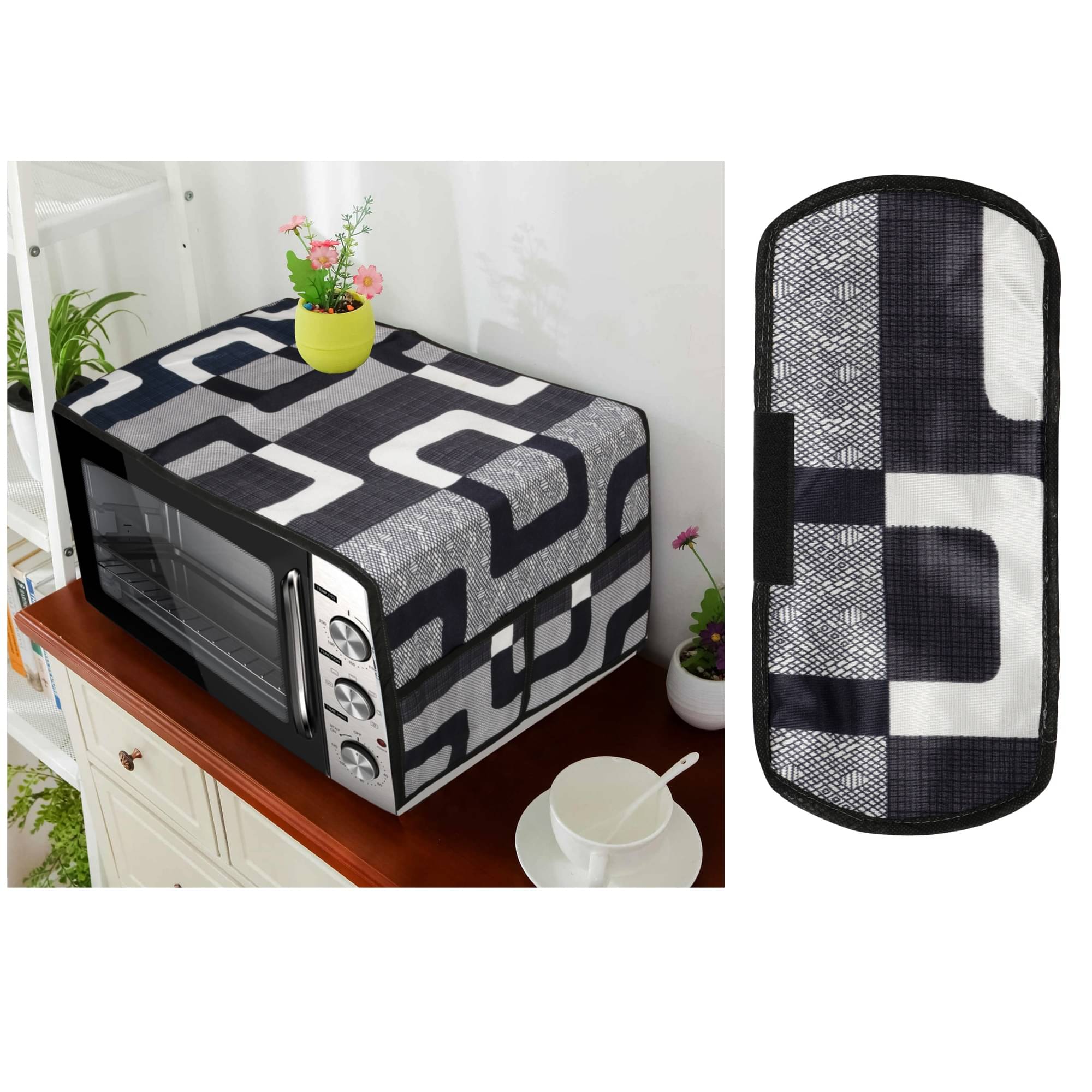 E-Retailer Set of 2 Polyester Black Microwave Oven Cover - E-Retailer Set of 2 Polyester Black Microwave Oven Cover -