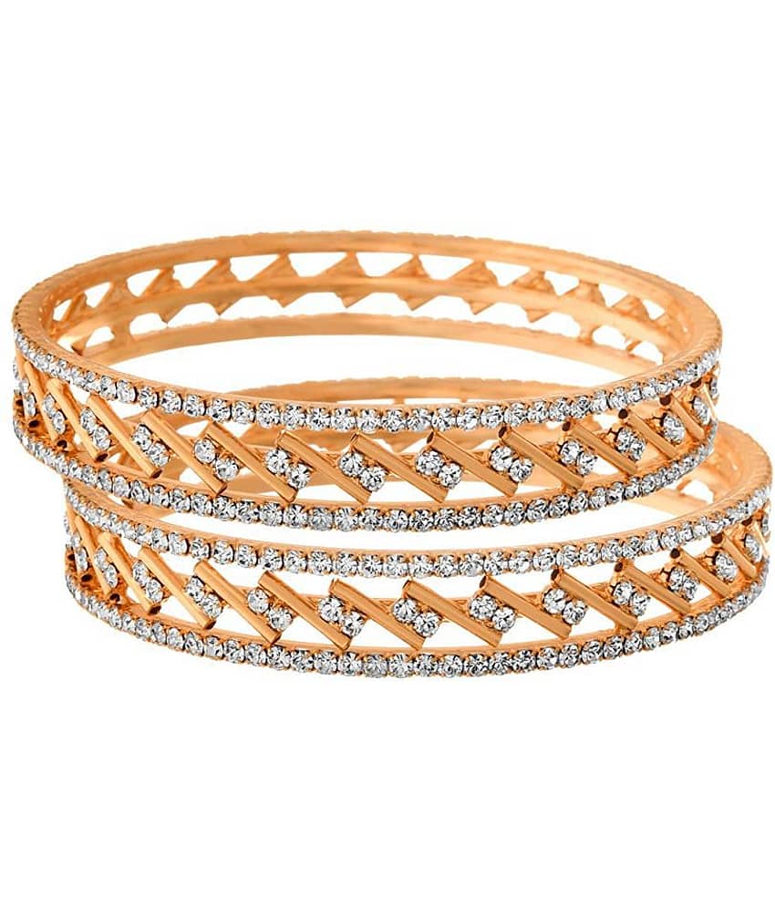 JFL - Traditional Ethnic One Gram Gold Plated Cz American Diamond Designer Bangle Set for Women & Girls - Bangles & Bracelets | Buy online on ZillyBuy