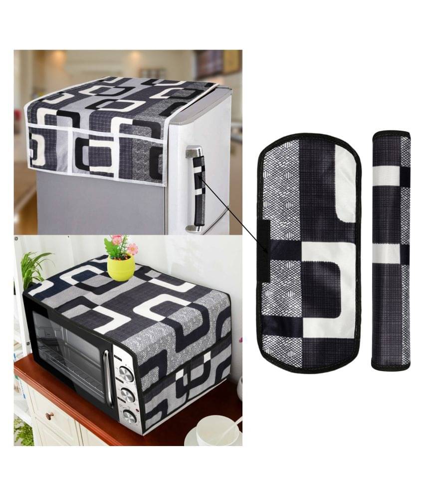 E-Retailer Set of 4 Polyester Black Fridge Top Cover E-Retailer Set of 4 Polyester Black Fridge Top Cover