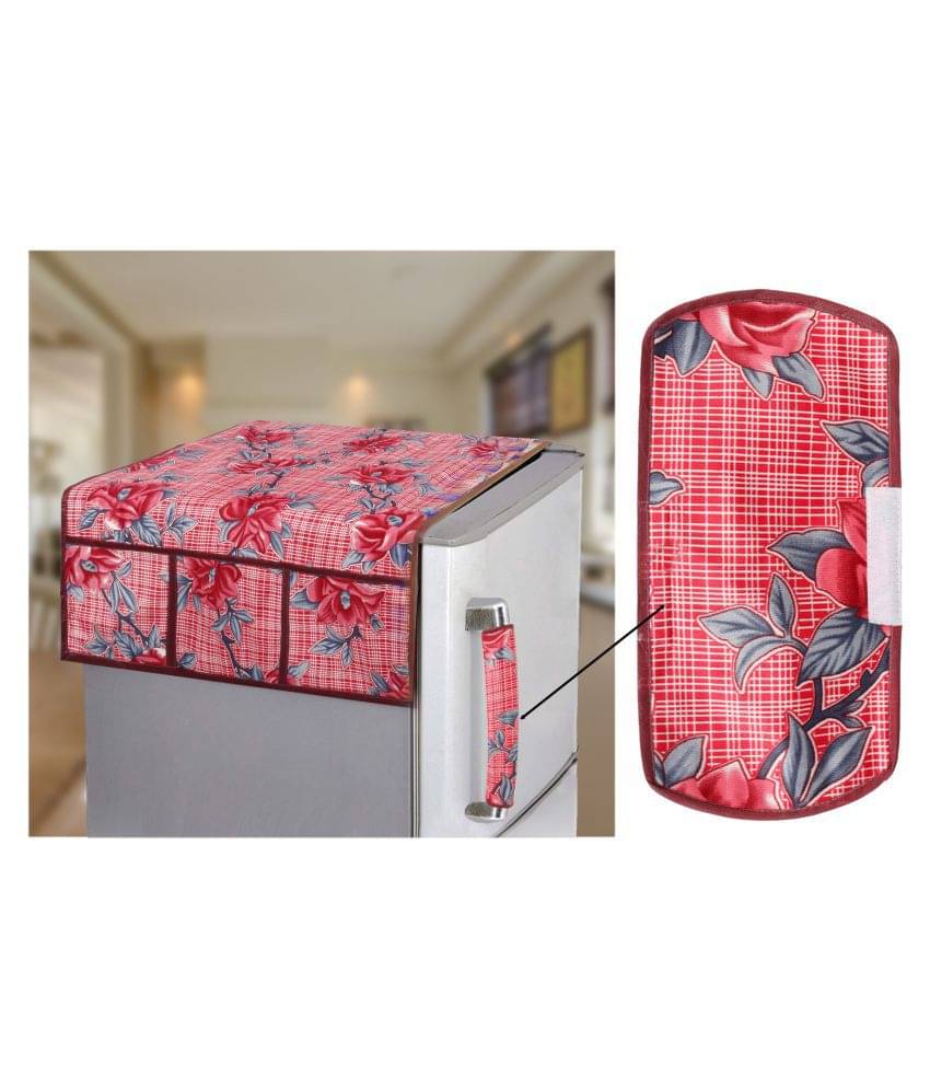 E-Retailer Set of 2 Polyester Red Fridge Top Cover E-Retailer Set of 2 Polyester Red Fridge Top Cover