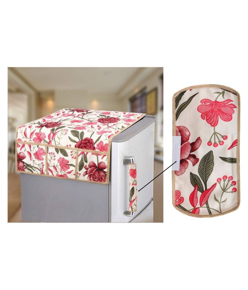 E-Retailer Set of 2 Polyester Red Fridge Top Cover E-Retailer Set of 2 Polyester Red Fridge Top Cover
