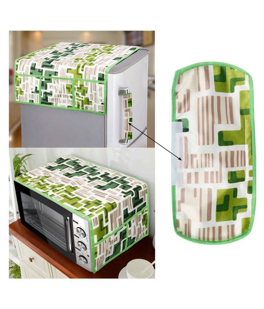 E-Retailer Set of 3 Polyester Green Fridge Top Cover E-Retailer Set of 3 Polyester Green Fridge Top Cover