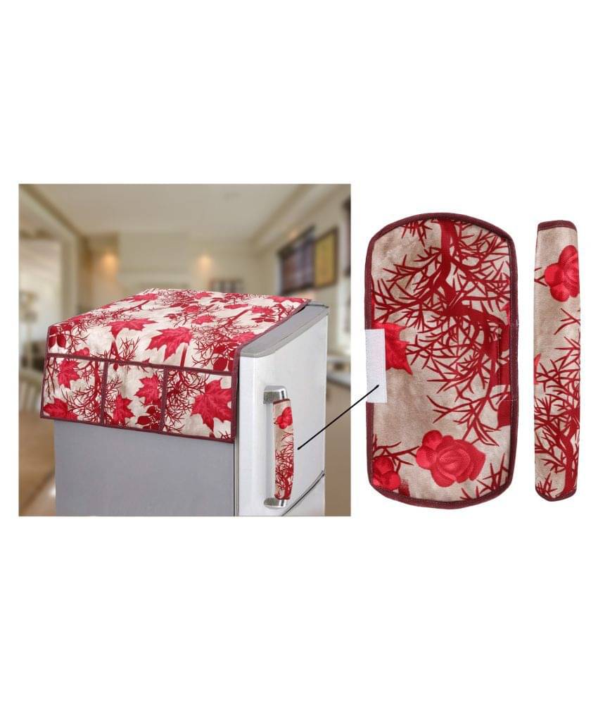 E-Retailer Set of 3 Polyester Red Fridge Top Cover E-Retailer Set of 3 Polyester Red Fridge Top Cover