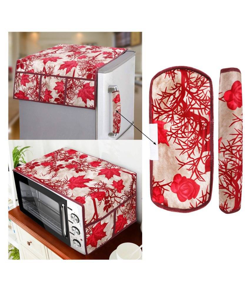     			E-Retailer Set of 4 Polyester Red Fridge Top Cover