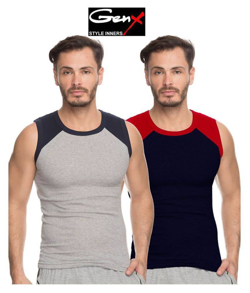 Genx Multi Sleeveless Vests Pack of 2 - Nightwear & Loungewear | Buy online on ZillyBuy