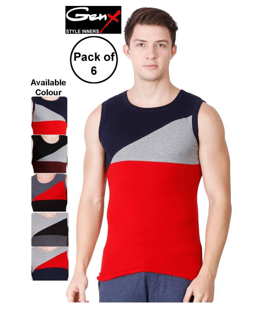 Genx Multi Sleeveless Vests Pack of 6 Genx Multi Sleeveless Vests Pack of 6