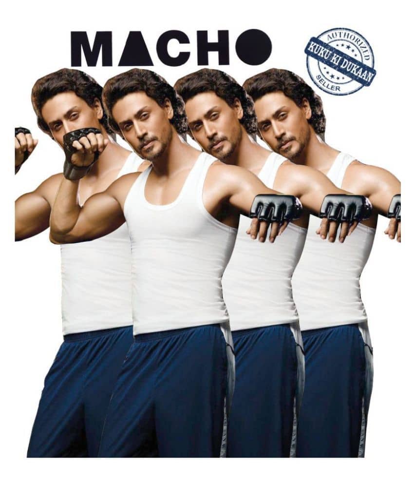 Macho White Sleeveless Vests Pack of 4 - Nightwear & Loungewear | Buy online on ZillyBuy