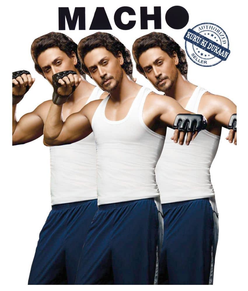 Macho White Sleeveless Vests Pack of 3 - Nightwear & Loungewear | Buy online on ZillyBuy