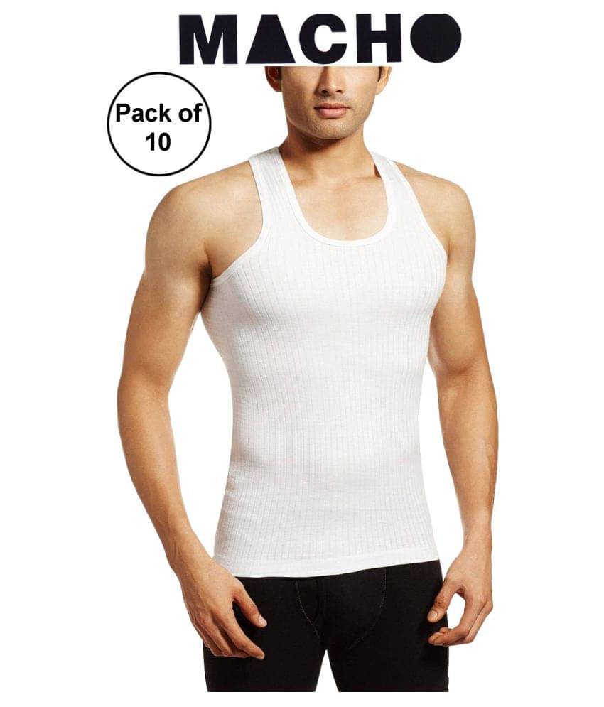 Macho White Sleeveless Vests Pack of 10 Macho White Sleeveless Vests Pack of 10