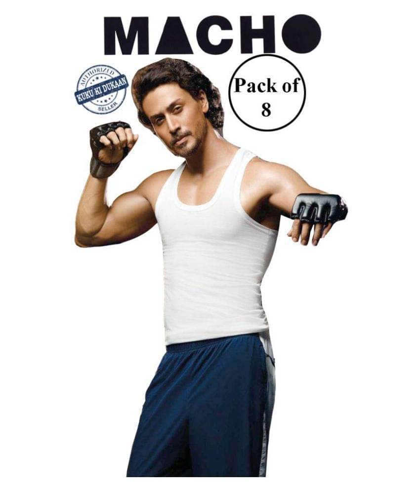     			Macho White Sleeveless Vests Pack of 8