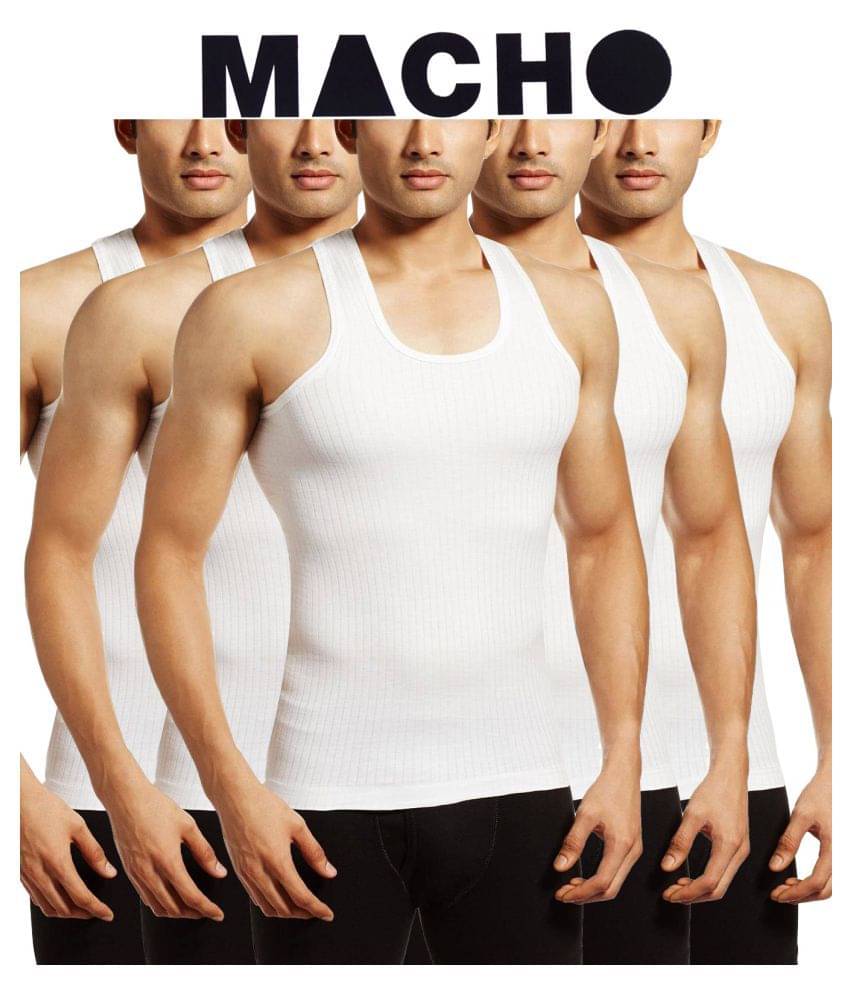     			Macho White Sleeveless Vests Pack of 5