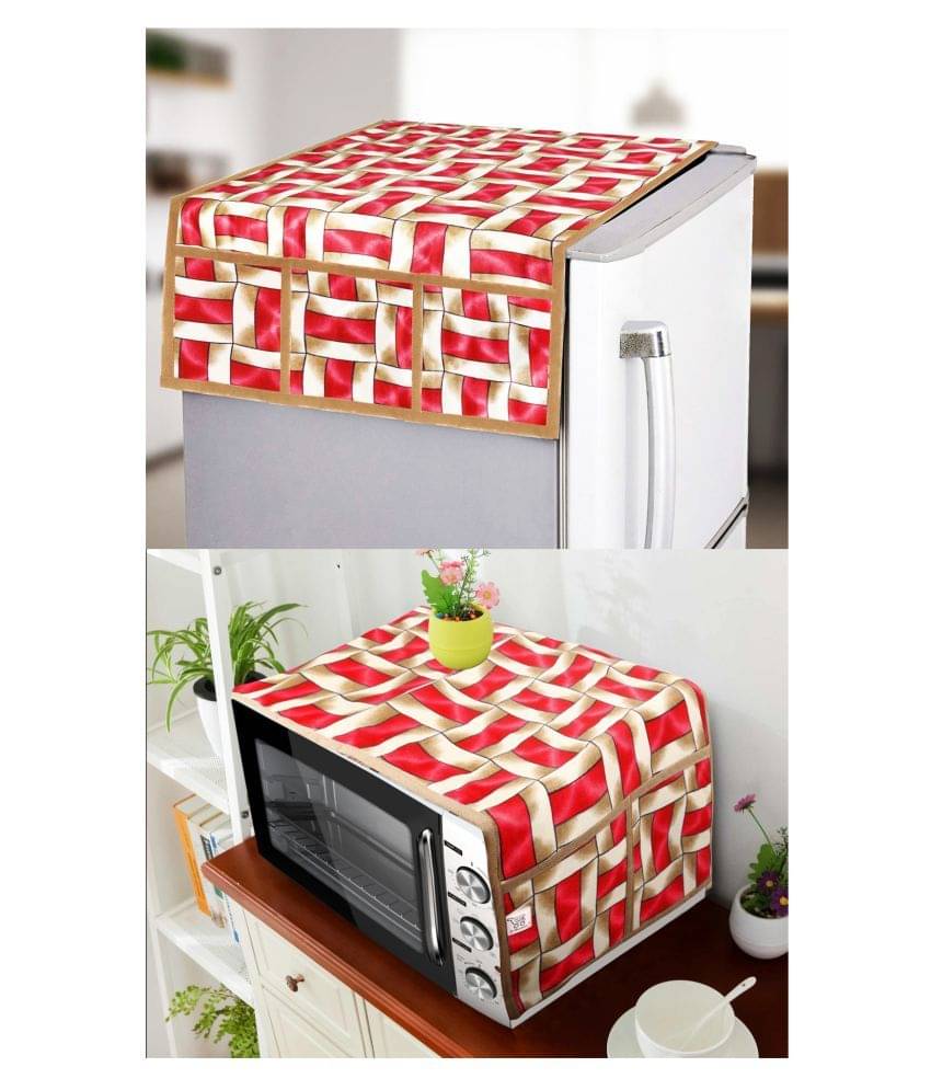 E-Retailer Set of 2 Polyester Red Fridge Top Cover E-Retailer Set of 2 Polyester Red Fridge Top Cover