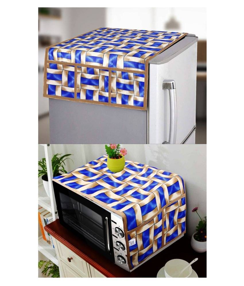 E-Retailer Set of 2 Polyester Blue Fridge Top Cover E-Retailer Set of 2 Polyester Blue Fridge Top Cover