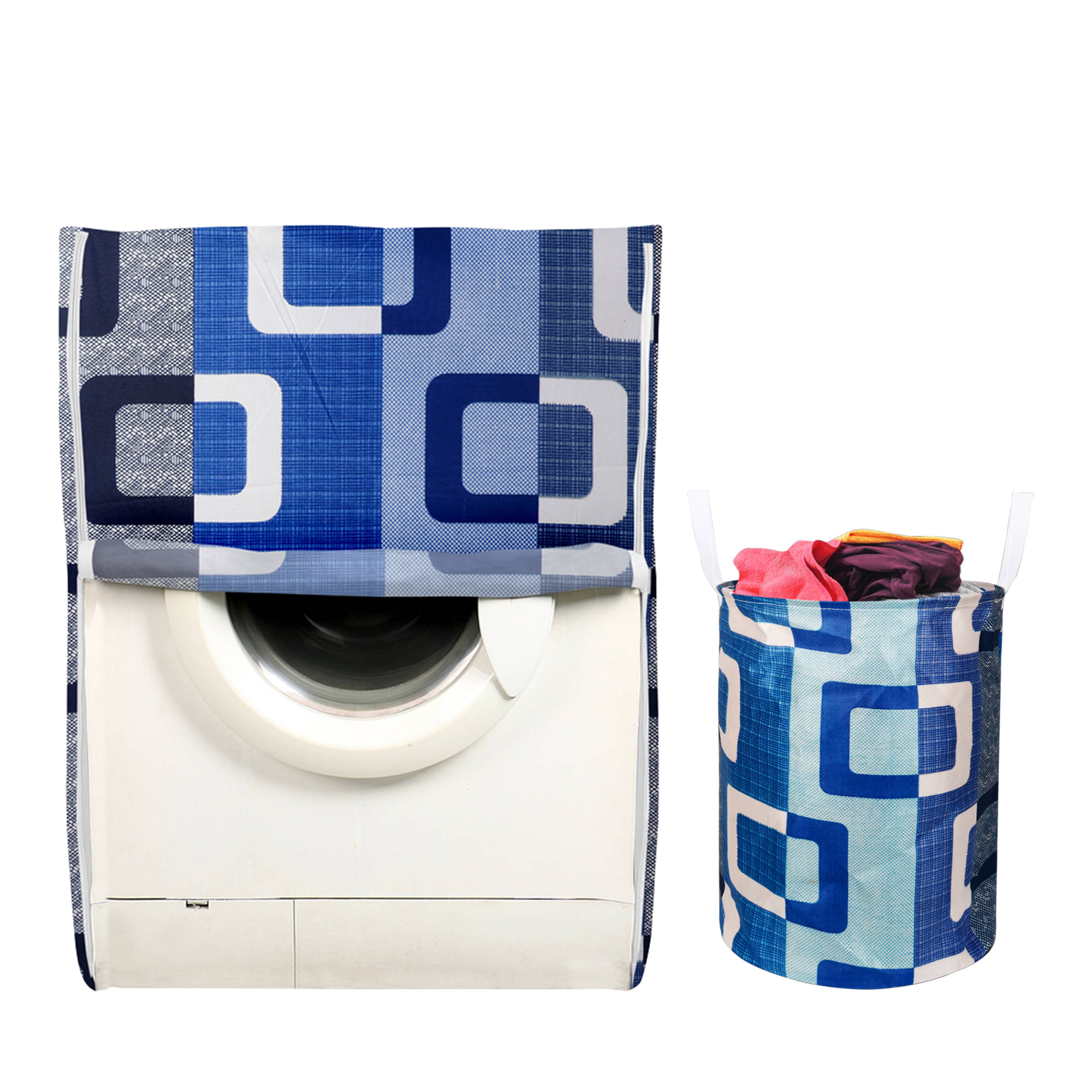    			E-Retailer Set of 2 Polyester Blue Washing Machine Cover for Universal 8 kg Front Load