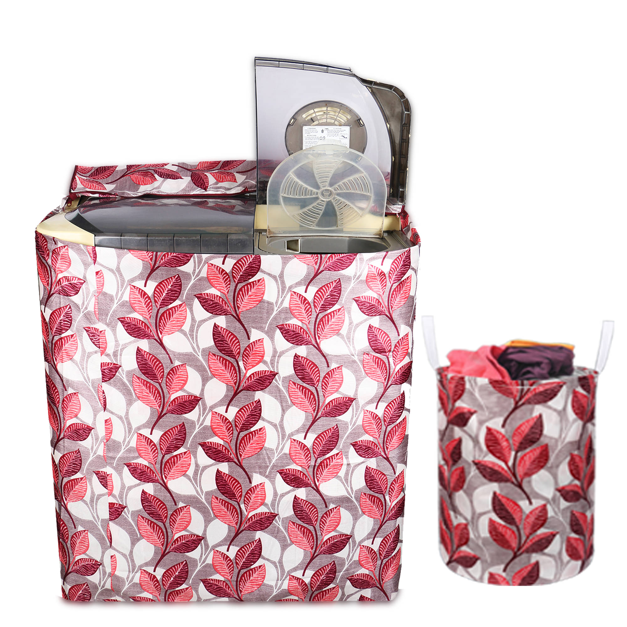 E-Retailer Set of 2 Polyester Red Washing Machine Cover for Universal 8 kg Semi-Automatic     			E-Retailer Set of 2 Polyester Red Washing Machine Cover for Universal 8 kg Semi-Automatic