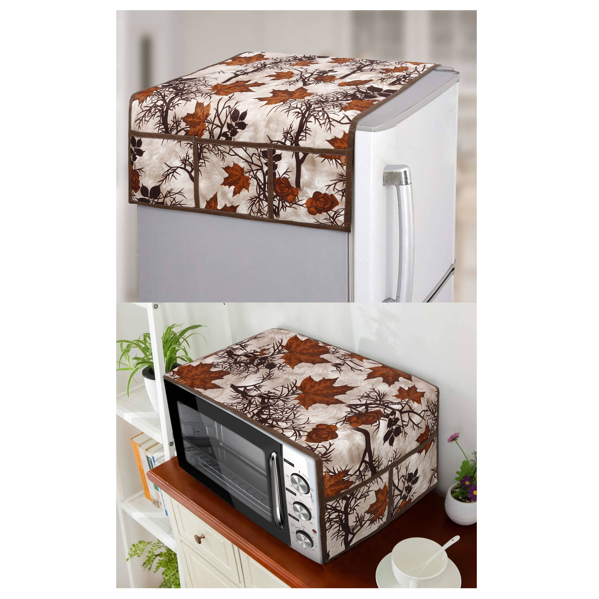     			E-Retailer Set of 2 Polyester Brown Fridge Top Cover