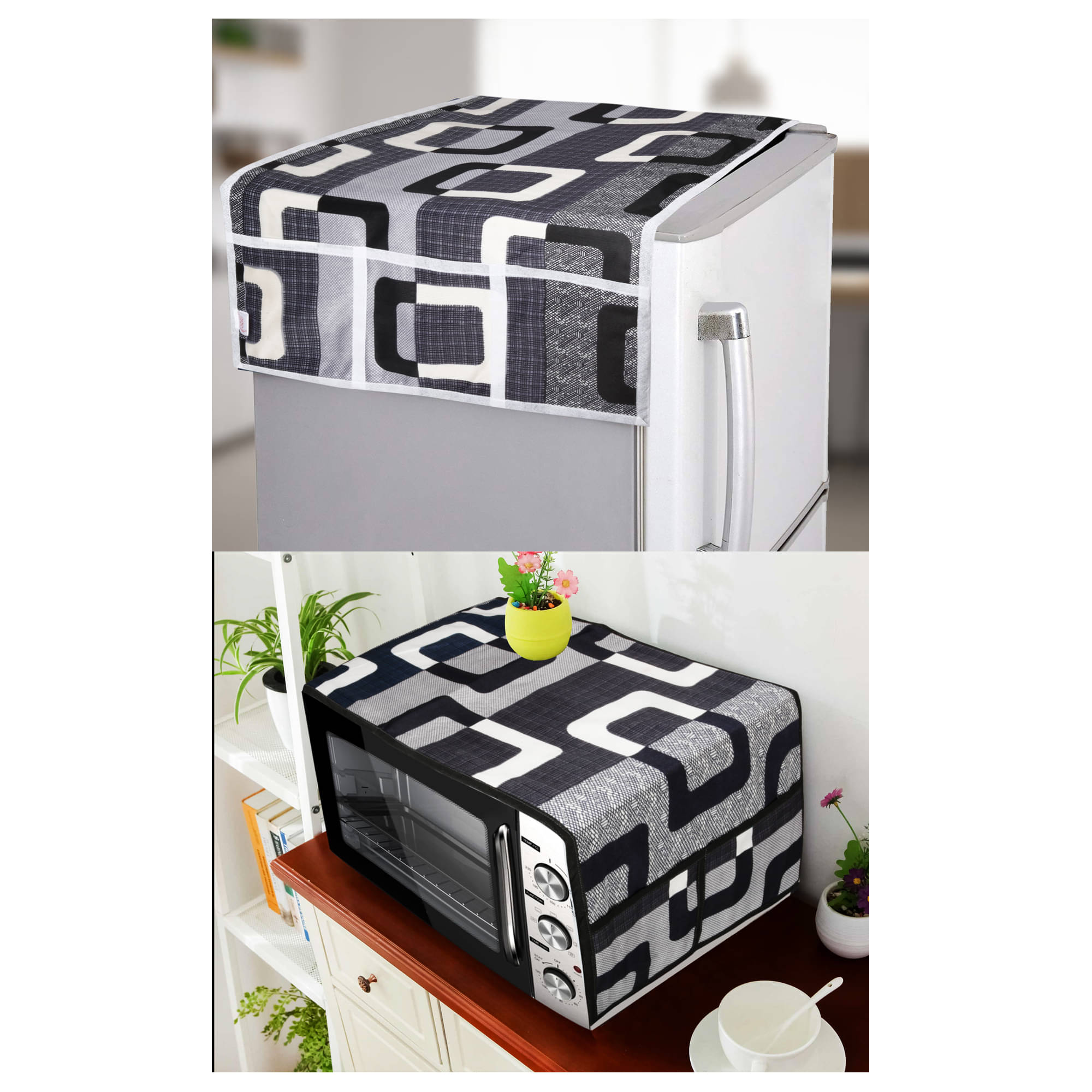     			E-Retailer Set of 2 Polyester Black Fridge Top Cover