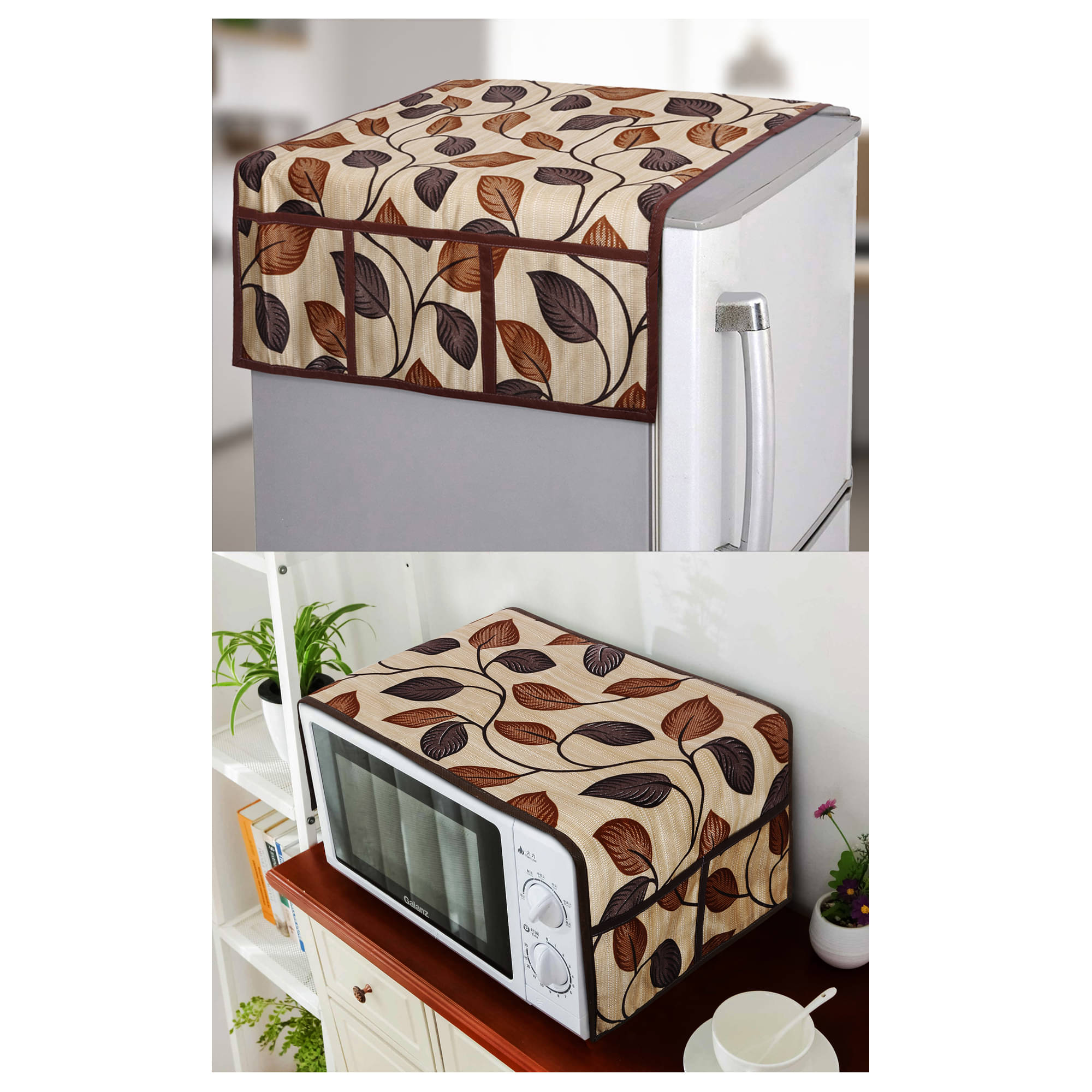 E-Retailer Set of 2 Polyester Brown Fridge Top Cover E-Retailer Set of 2 Polyester Brown Fridge Top Cover