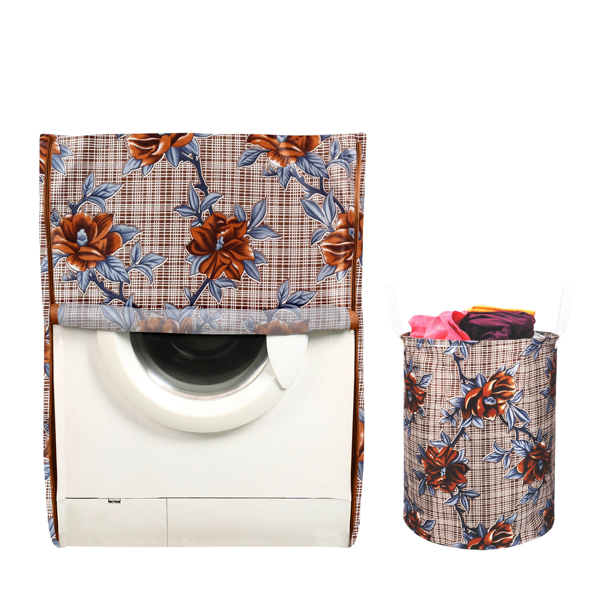     			E-Retailer Set of 2 Polyester Brown Washing Machine Cover for Universal 8 kg Front Load