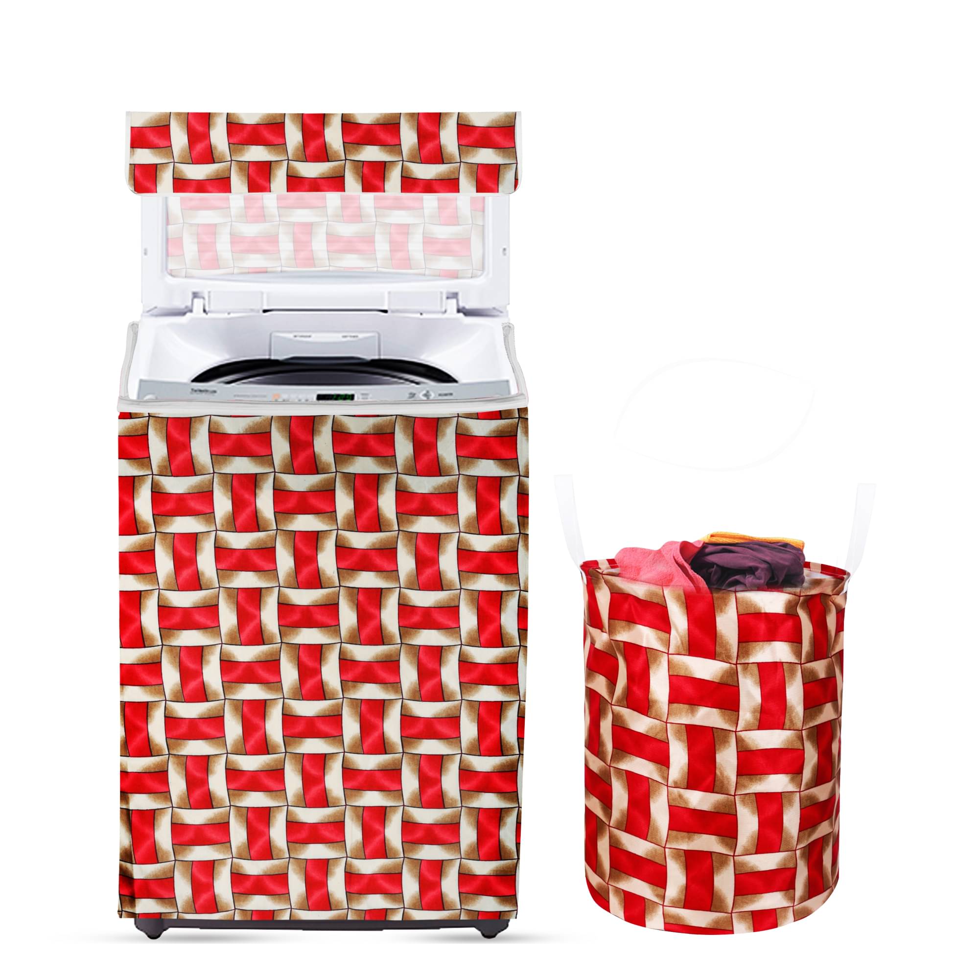 E-Retailer Set of 2 Polyester Red Washing Machine Cover for Universal 8 kg Top Load E-Retailer Set of 2 Polyester Red Washing Machine Cover for Universal 8 kg Top Load