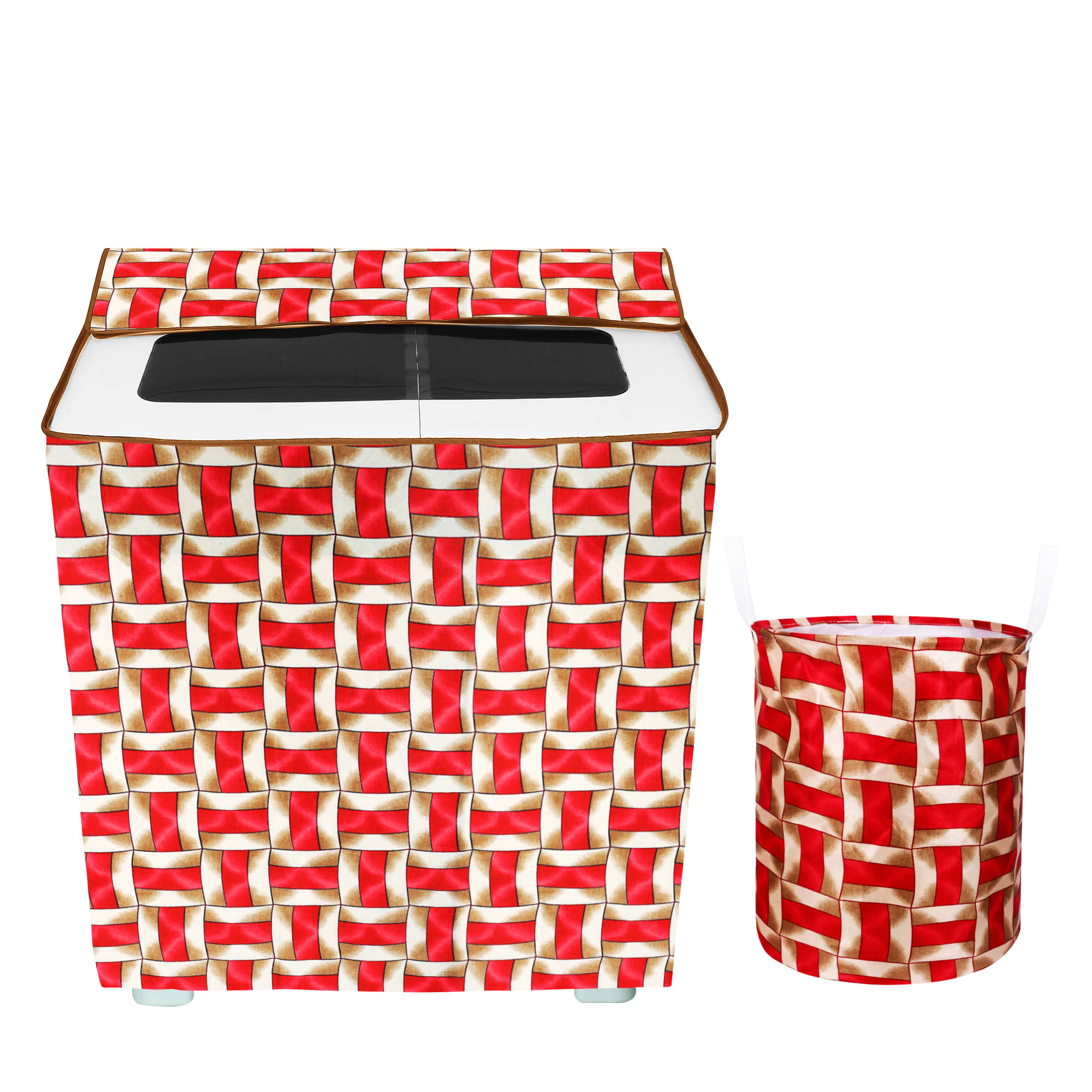     			E-Retailer Set of 2 Polyester Red Washing Machine Cover for Universal 8 kg Semi-Automatic