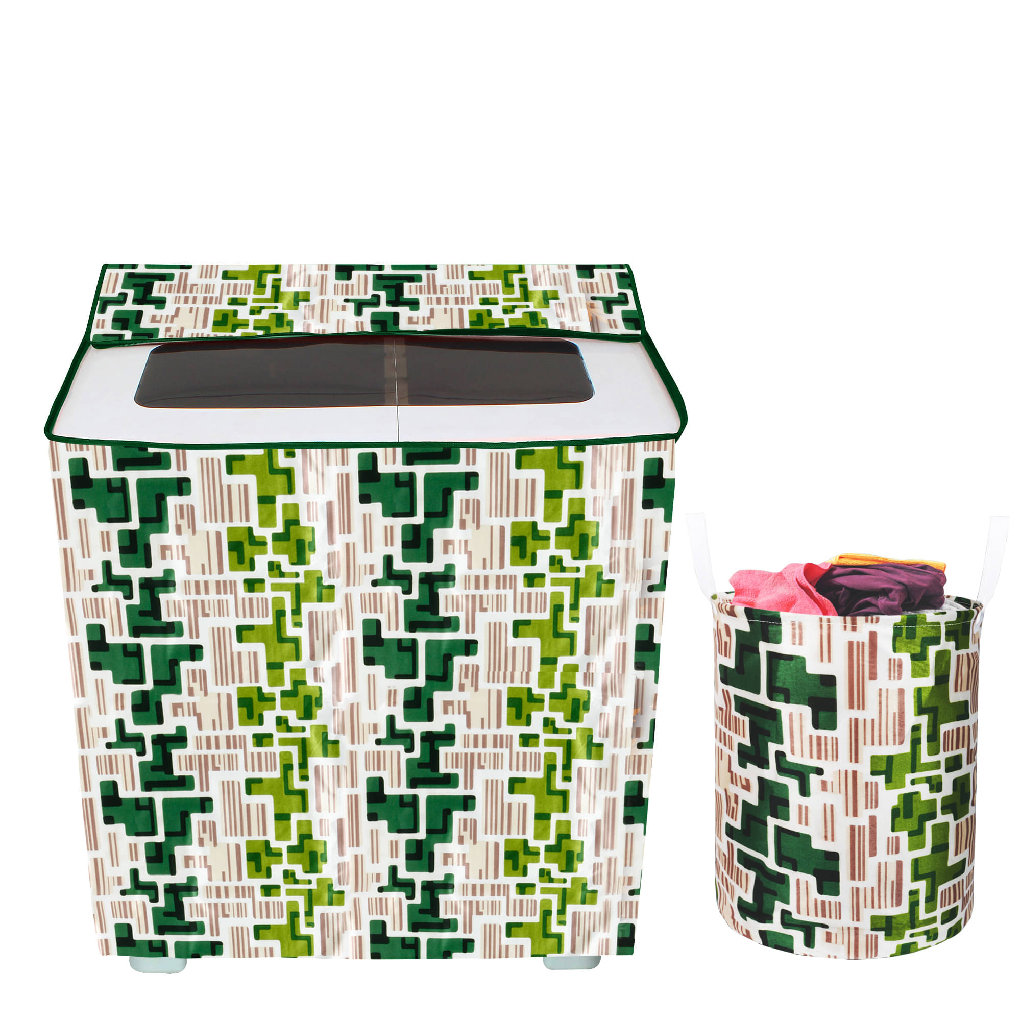     			E-Retailer Set of 2 Polyester Green Washing Machine Cover for Universal 8 kg Semi-Automatic