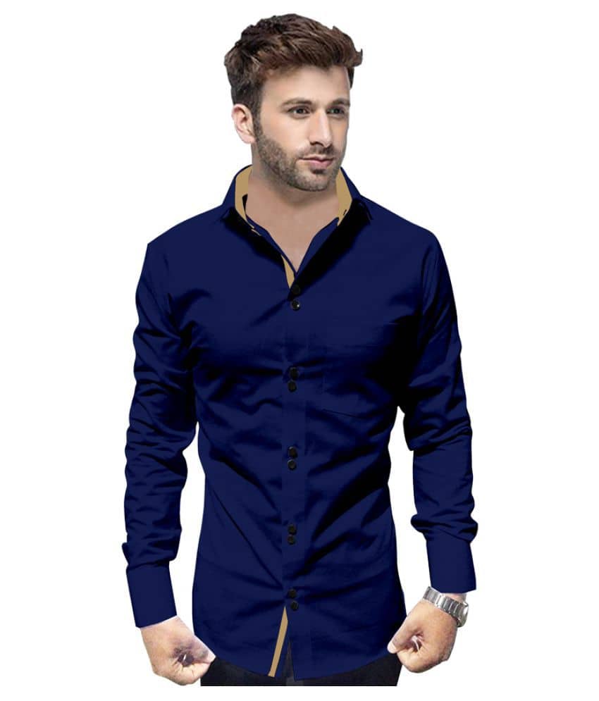 P&V - Blue Cotton Blend Slim Fit Men's Casual Shirt (Pack of 1)