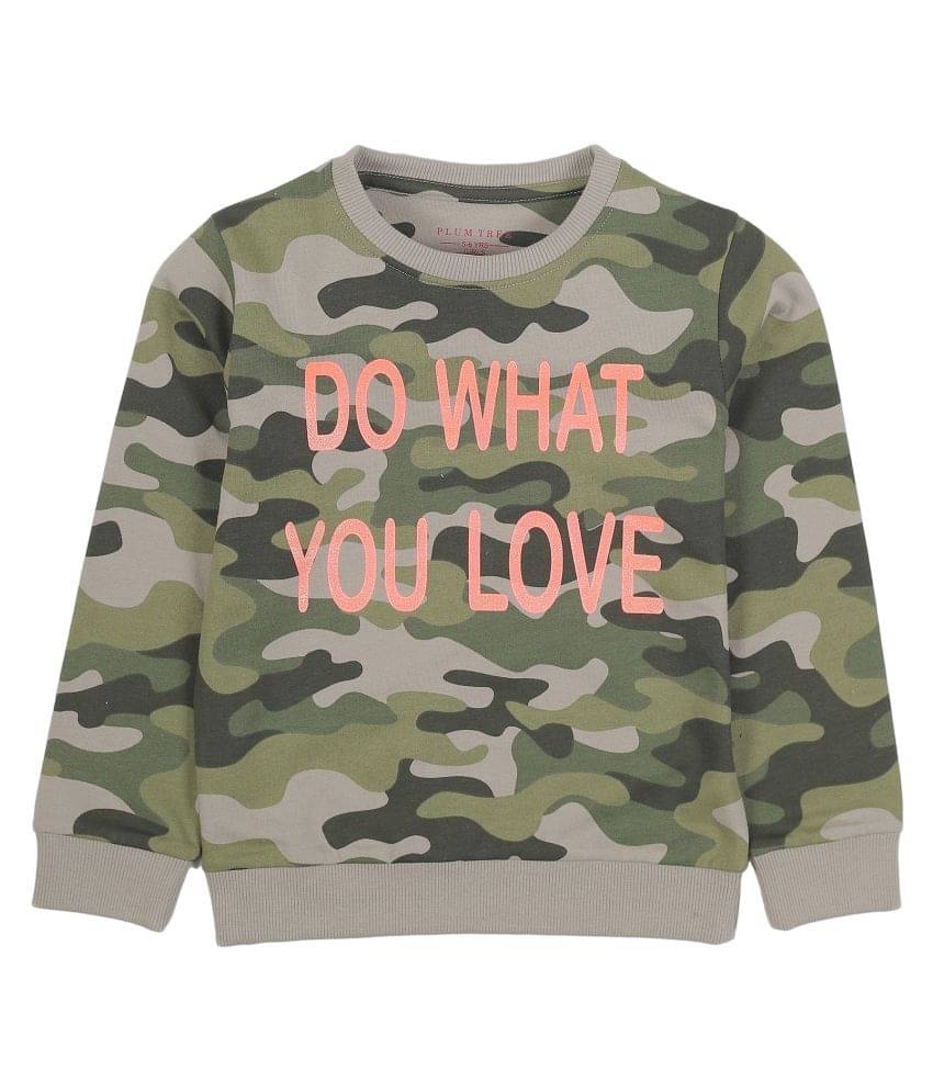     			PLUM TREE Single Girls Cotton Blend Sweatshirt ( Olive Green )