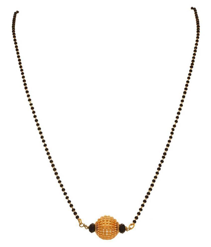 JFL -Traditional Ethnic One Gram Gold Plated Corrugated Screen Beads Designer Mangalsutra With Black Beaded Chain for Women