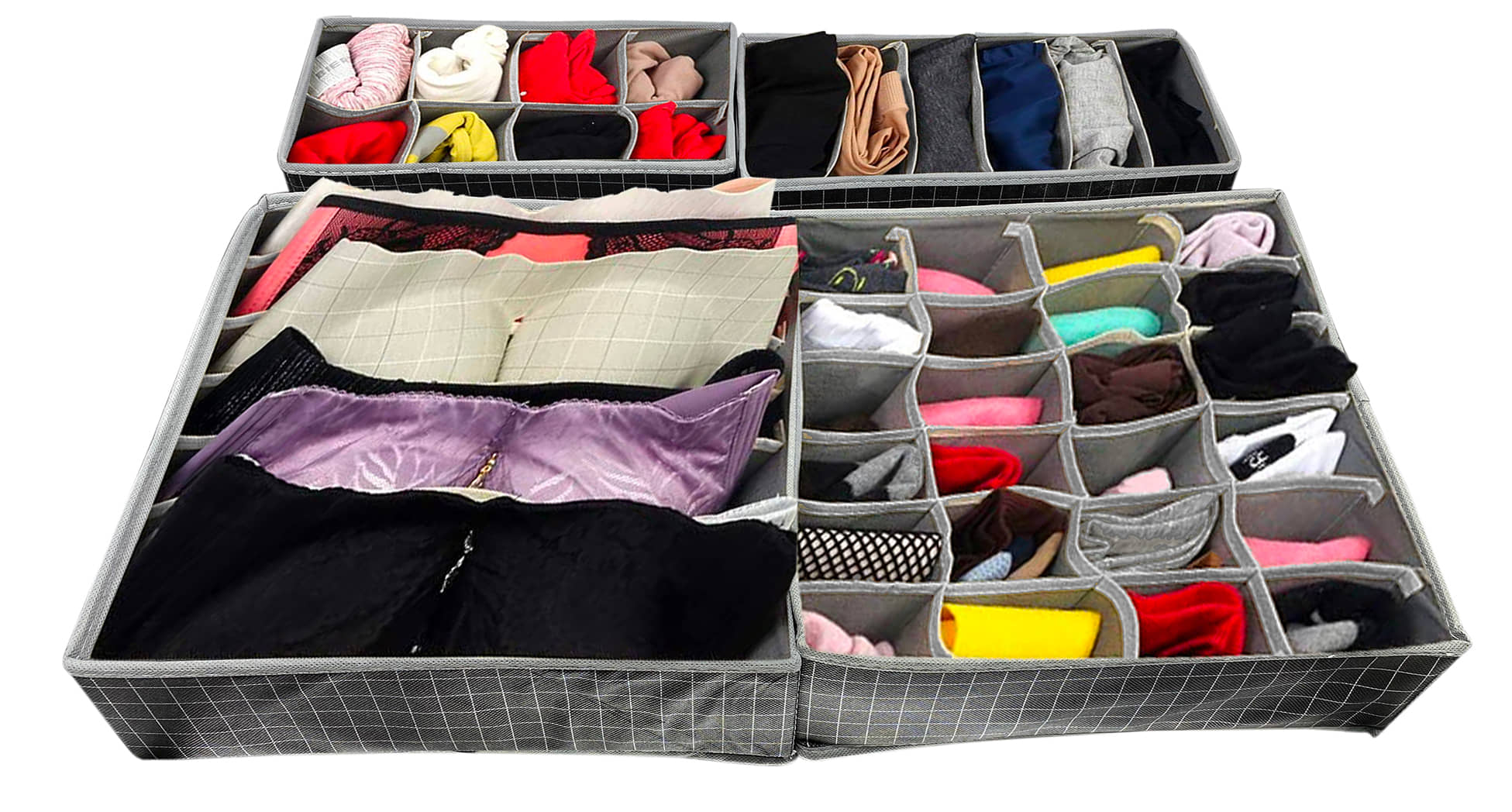 House of Quirk Set of 4 Foldable Storage Box Drawer Divider Organizer Closet Storage for Socks Bra Tie Scarfs