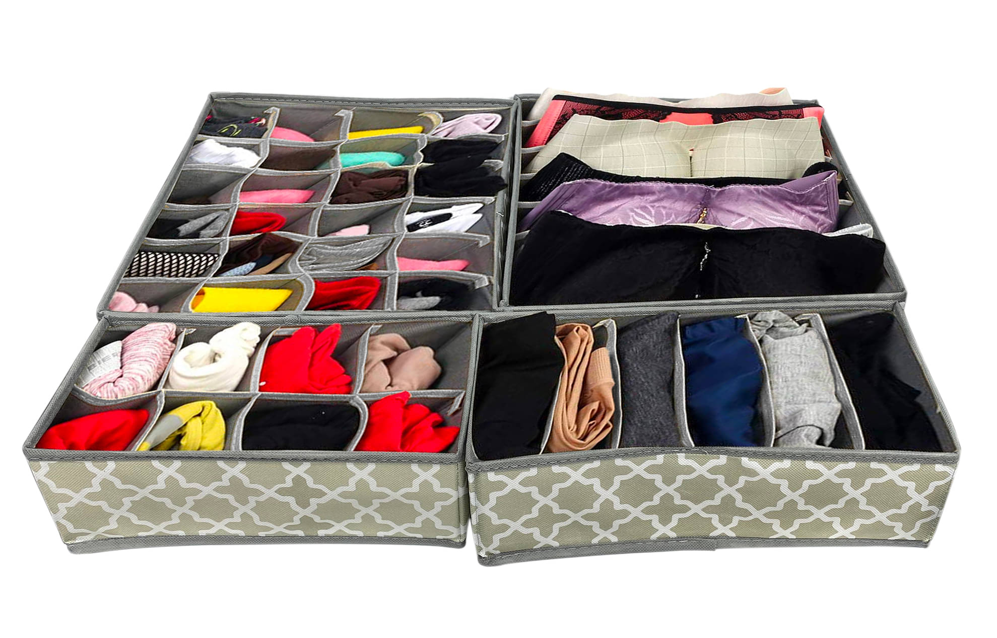     			House of Quirk Set of 4 Foldable Storage Box Drawer Divider Organizer Closet Storage for Socks Bra Tie Scarfs