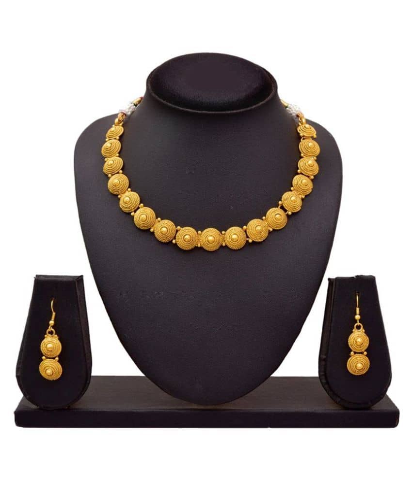 JFL - Jewellery For Less Copper Golden Collar Traditional Gold Plated Necklaces Set