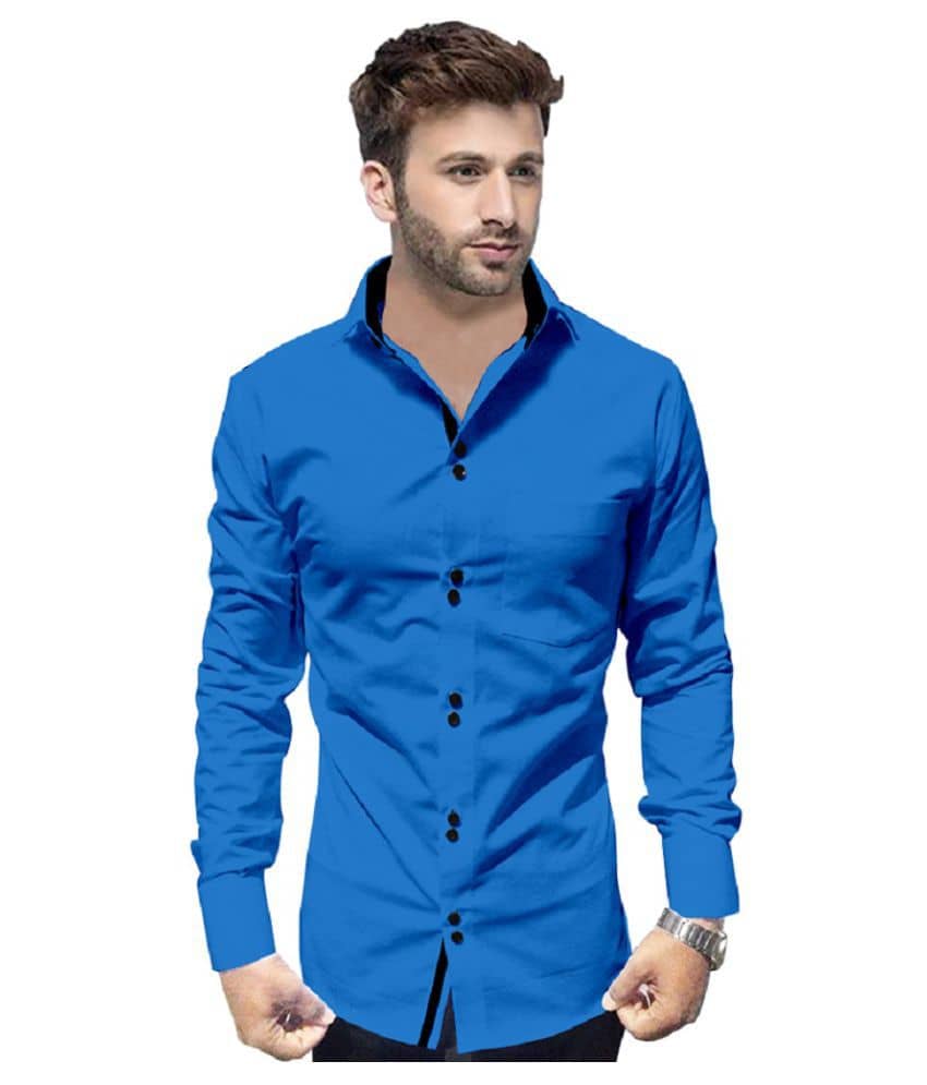 P&V Cotton Blend Slim Fit Men's Casual Shirt - Blue ( Pack of 1 )