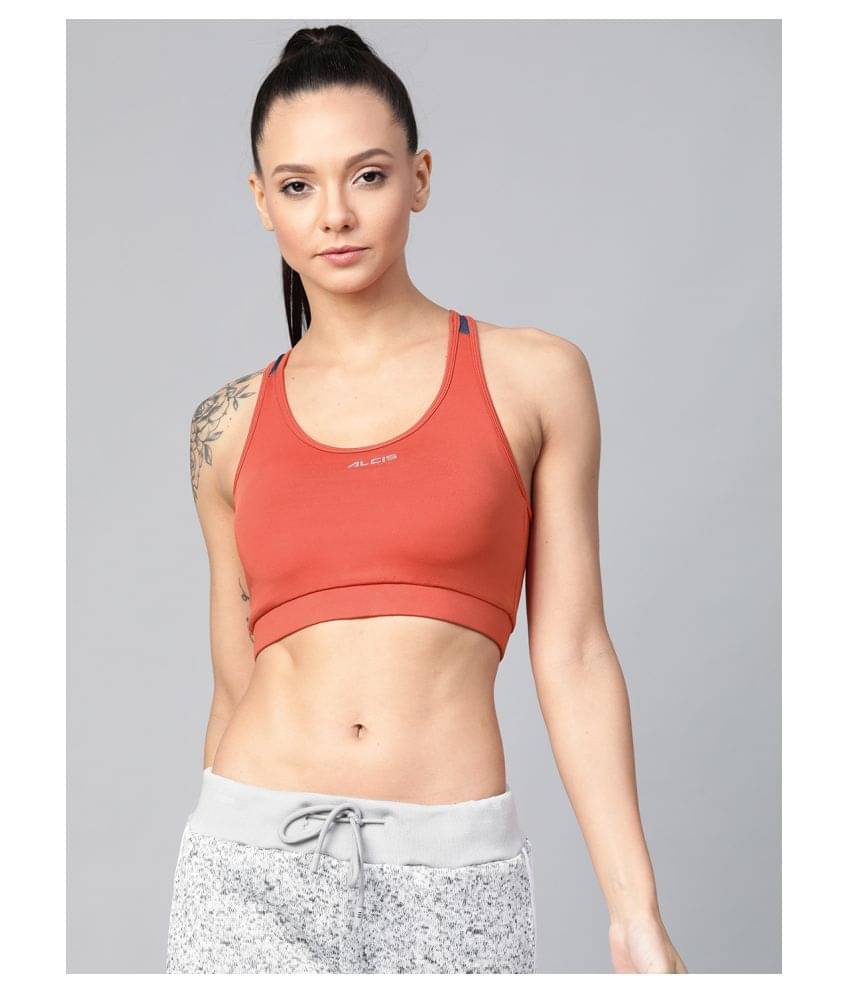     			Alcis Red Polyester Solid Sports Bra
