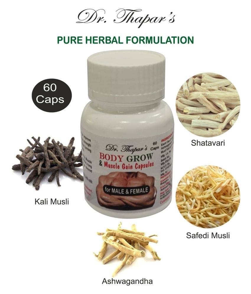     			Dr. Thapar'S Body Grow Muscle Gain Chemical & Synthetic Supplements Free 60 Capsule 500 Mg