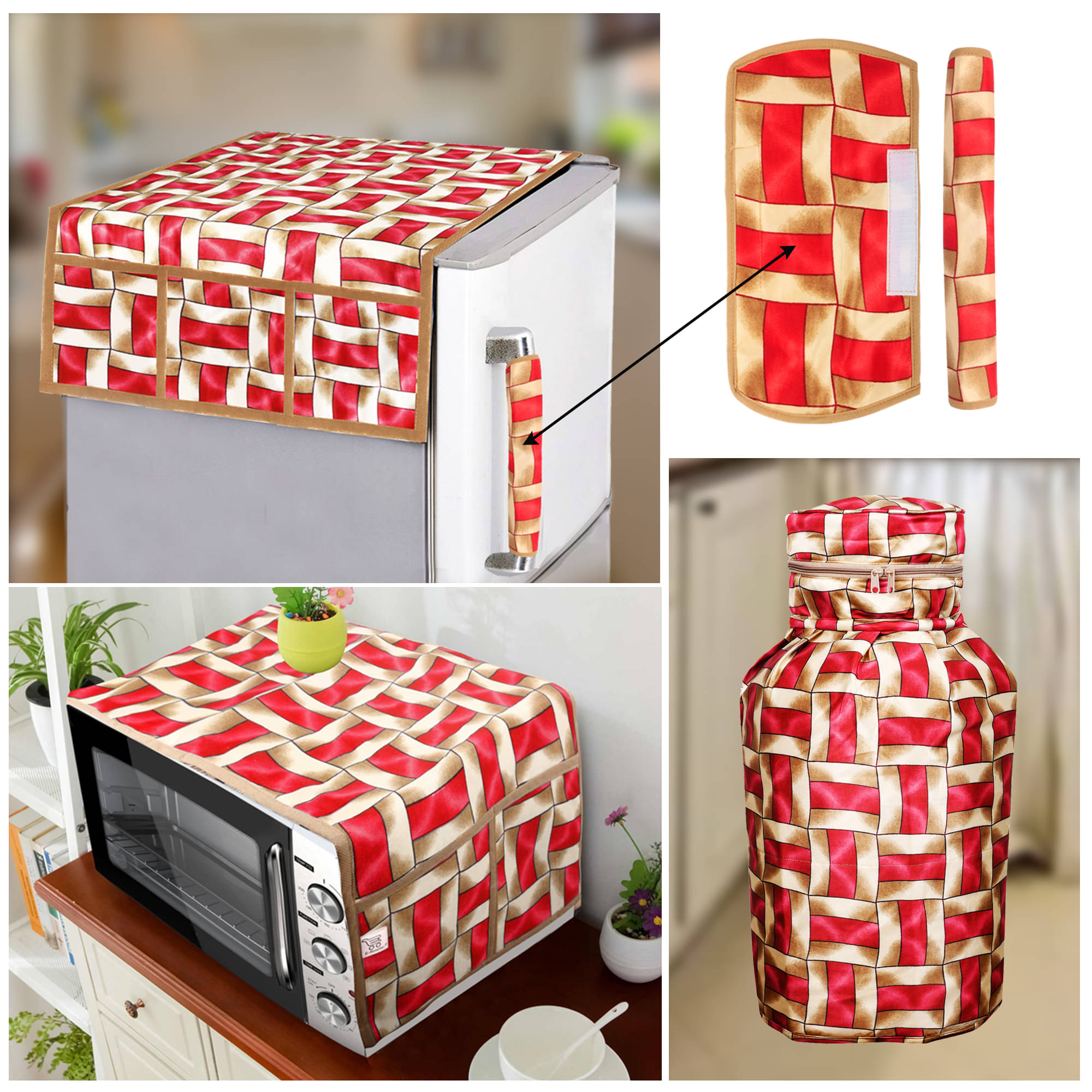     			E-Retailer Set of 5 Polyester Red Fridge Top Cover