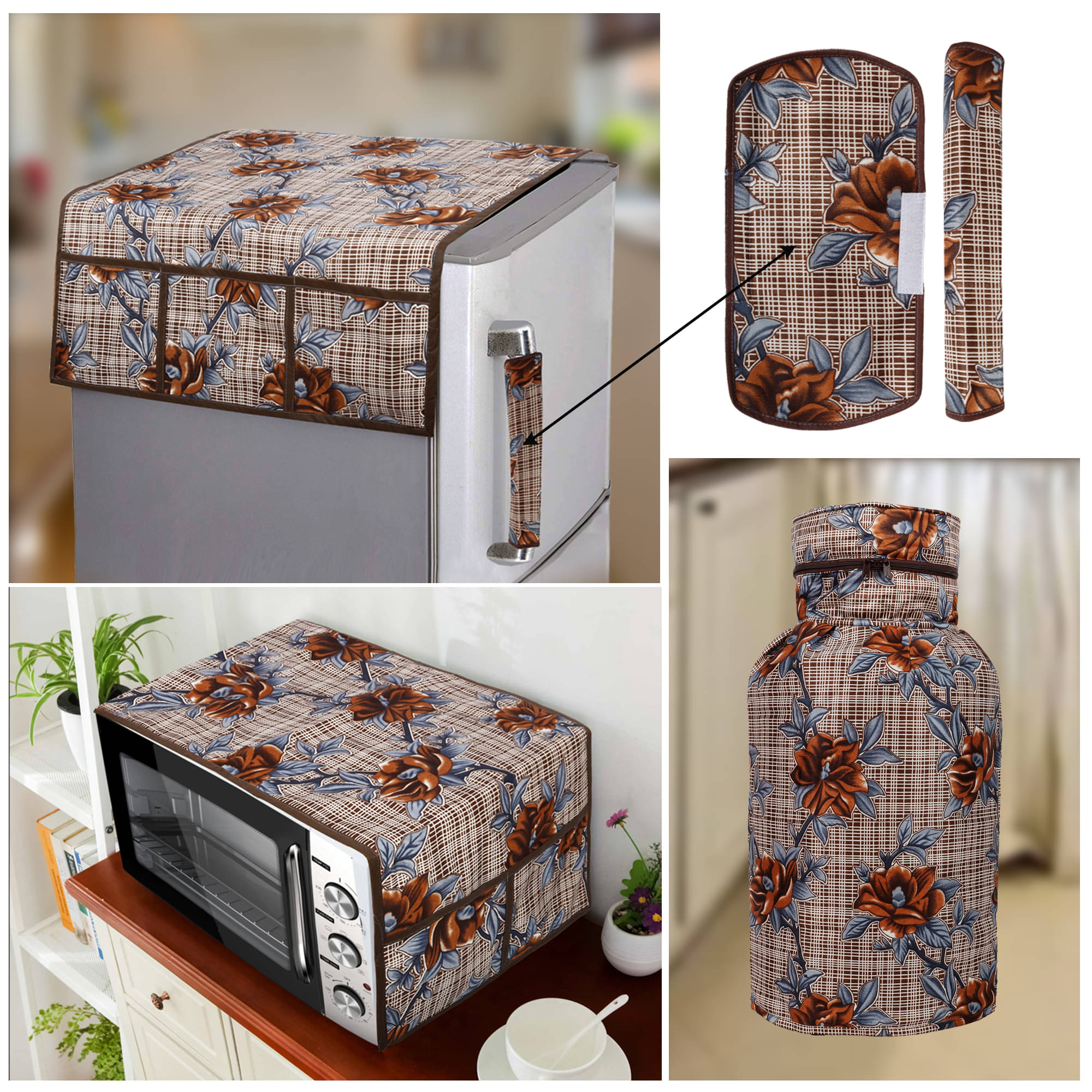     			E-Retailer Set of 5 Polyester Brown Fridge Top Cover
