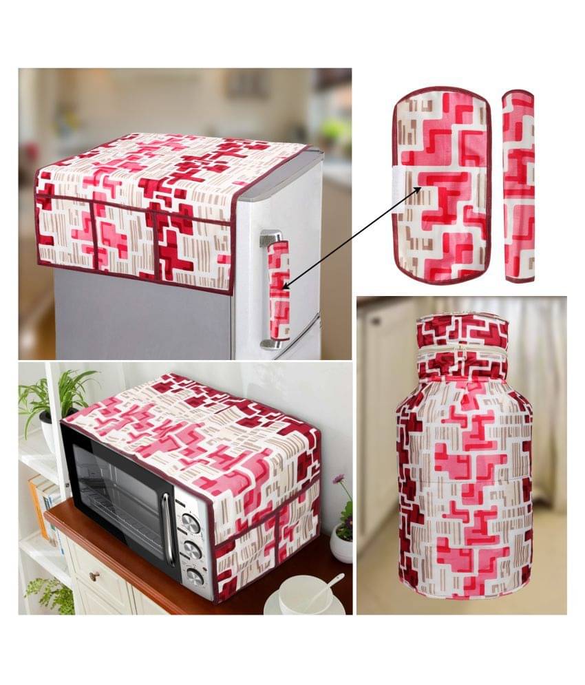 E-Retailer Set of 5 Polyester Red Fridge Top Cover E-Retailer Set of 5 Polyester Red Fridge Top Cover