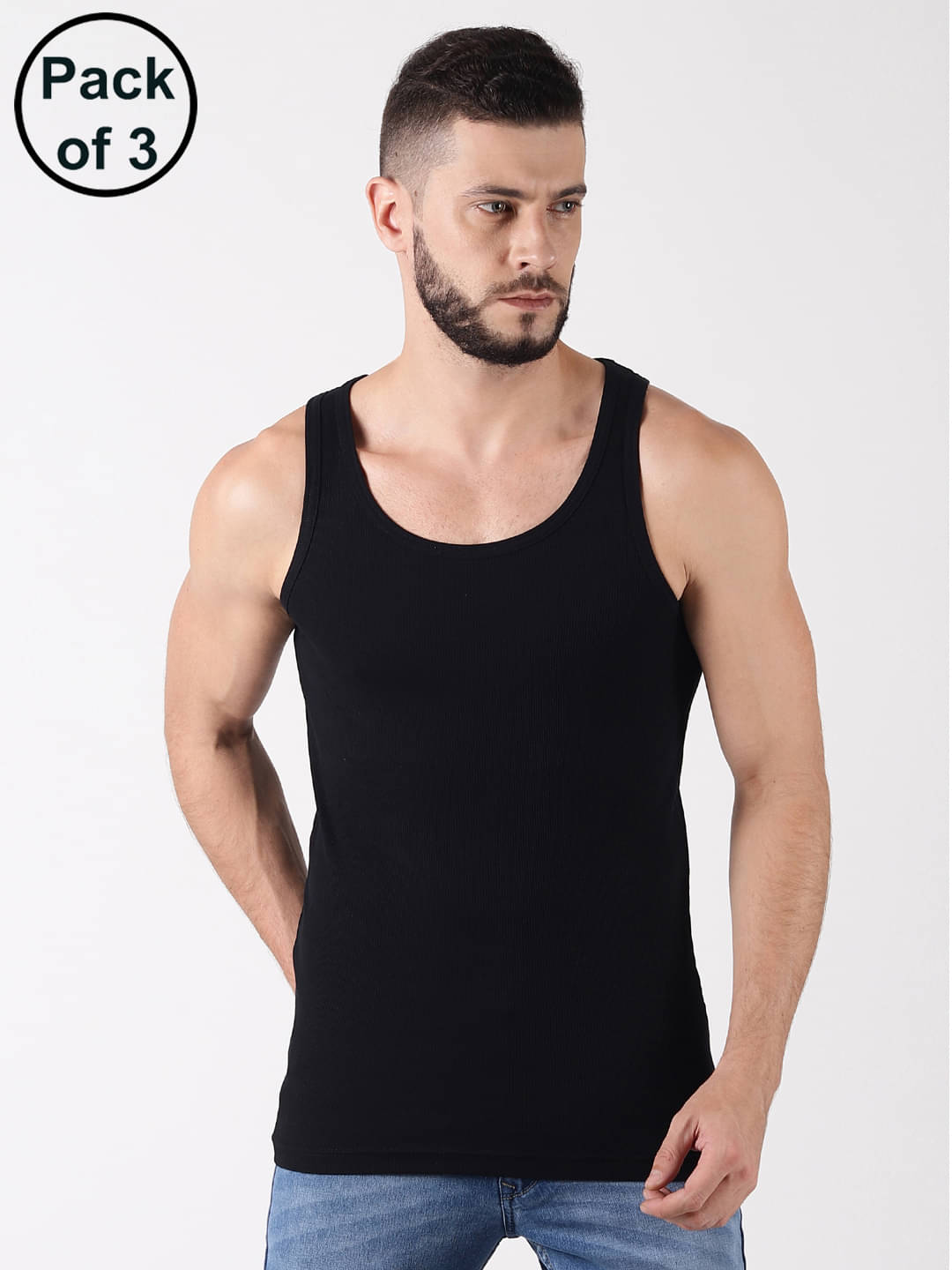 Force NXT Pack of 3 Cotton Sleeveless Vest For Men ( Black ) Force NXT Pack of 3 Cotton Sleeveless Vest For Men ( Black )