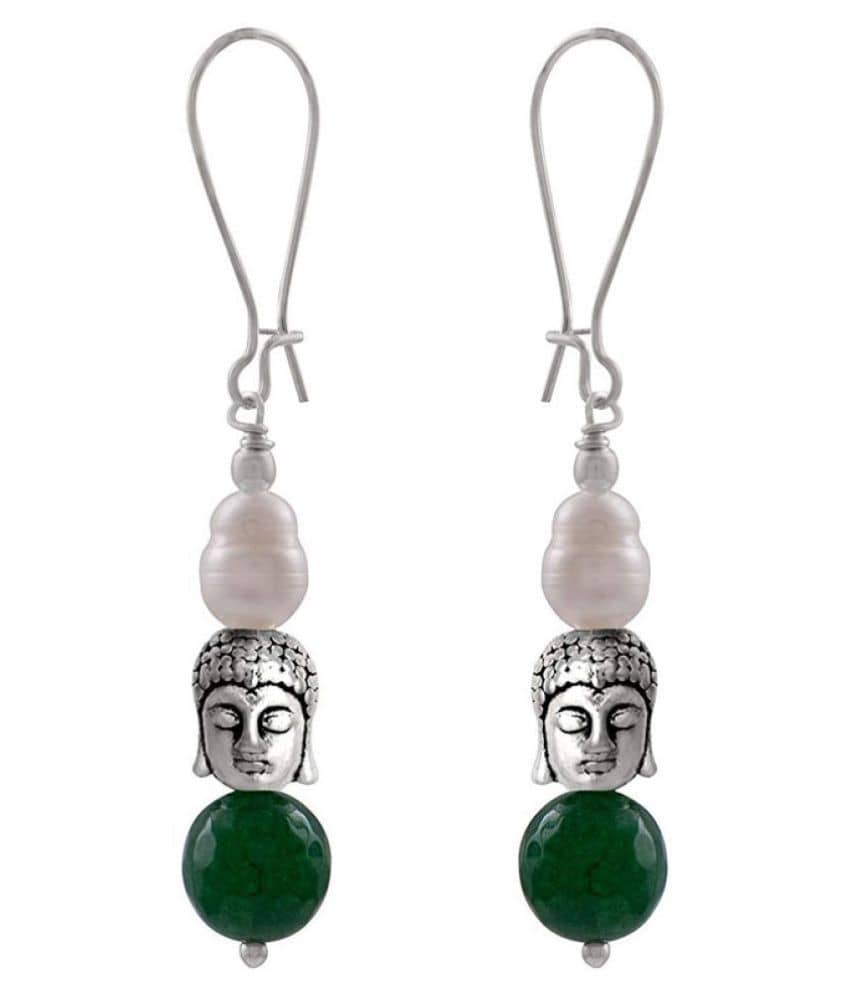 German Silver Plated Oxidised Buddha, Semi Precious Pearl and Agate Bead Designer Earring for Girls and Women - Earrings | Buy online on ZillyBuy